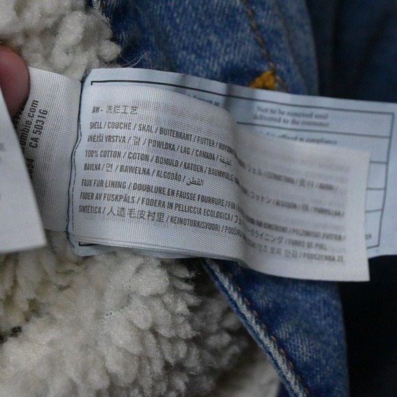 A&F Abercrombie & Fitch Denim Jacket Mens Medium Sherpa Lined Spellout - Picture 5 of 5